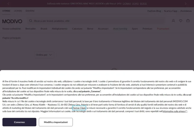 Schermata della pagina offerta di Modivo