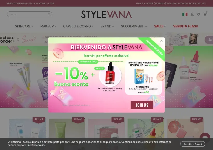 Schermata della pagina offerta di Stylevana