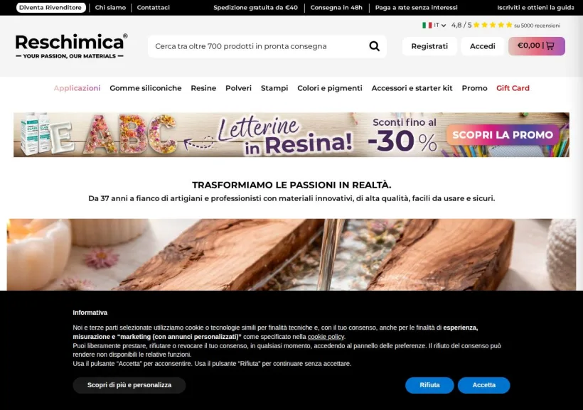 Schermata della pagina offerta di Reschimica