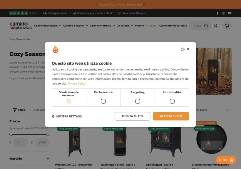 Schermata della pagina offerta di Camino-bioetanolo.it