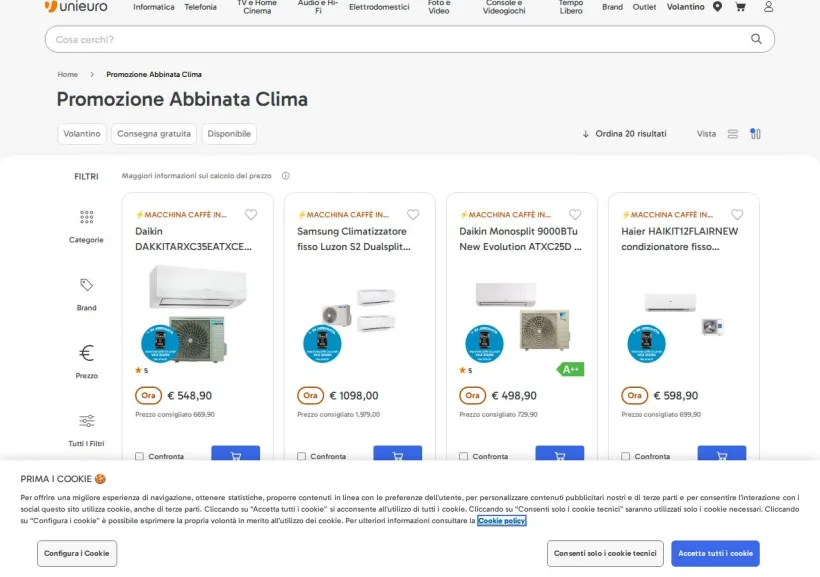Schermata della pagina offerta di Unieuro