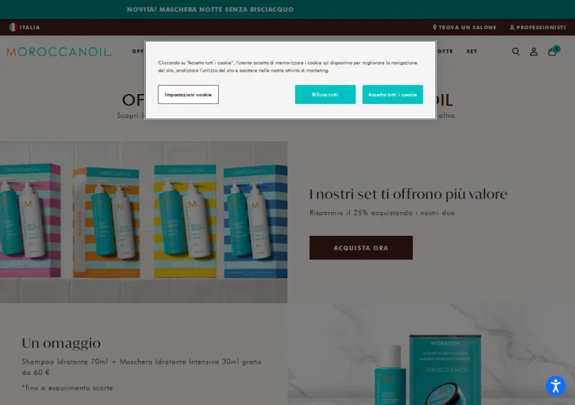 Schermata della pagina offerta di Moroccanoil