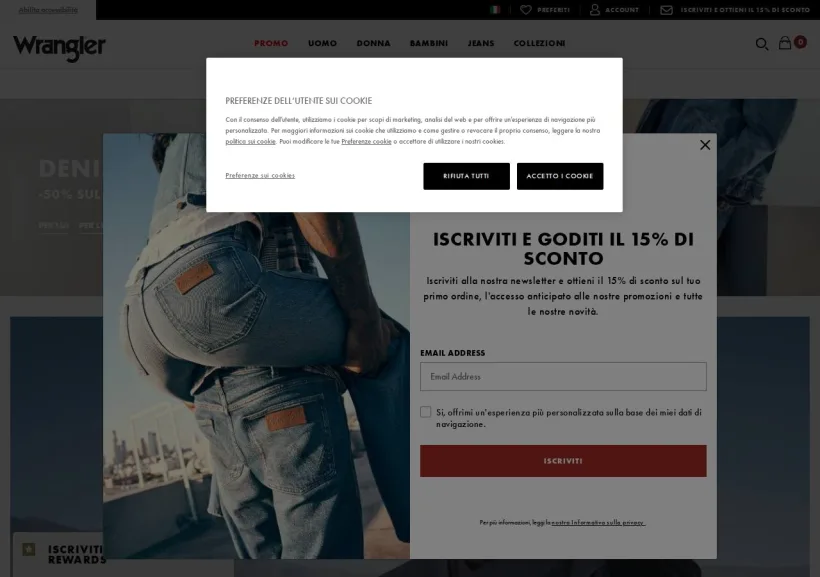 Schermata della pagina offerta di Wrangler