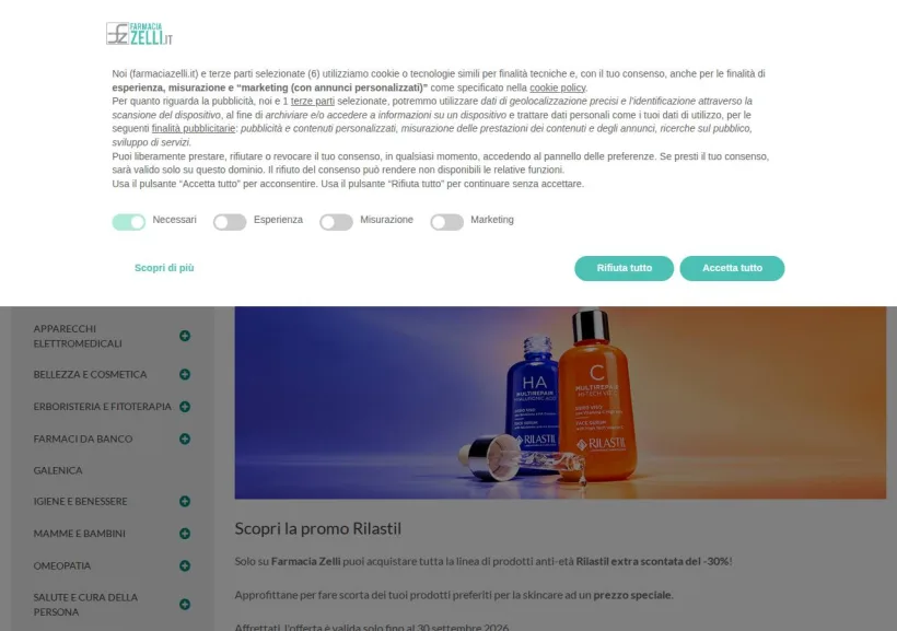 Schermata della pagina offerta di Farmacia Zelli