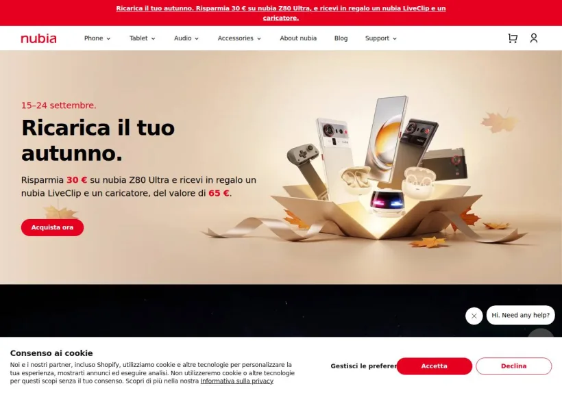 Schermata della pagina offerta di Nubia
