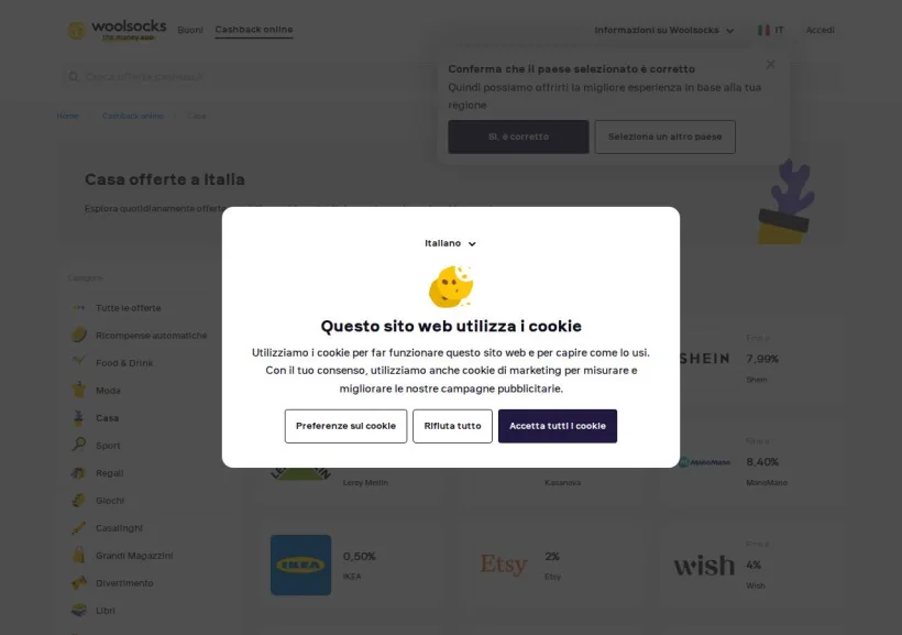Schermata della pagina offerta di Woolsocks