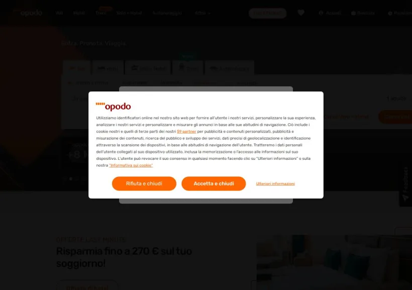 Schermata della pagina offerta di Opodo
