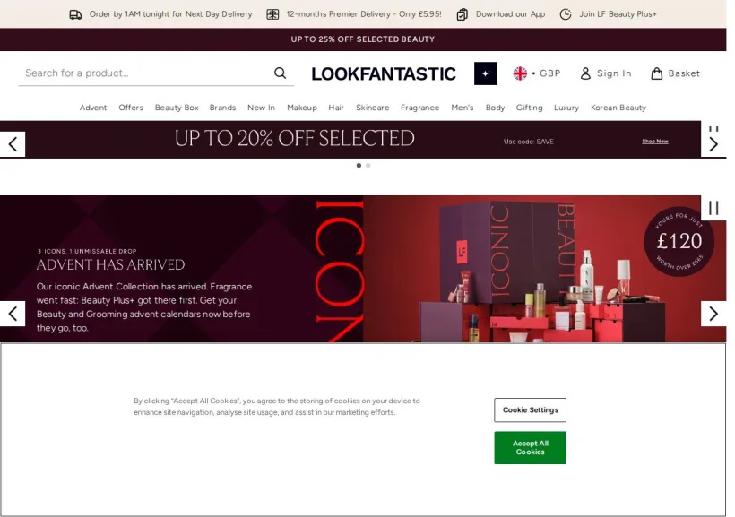 Schermata della pagina offerta di Look Fantastic