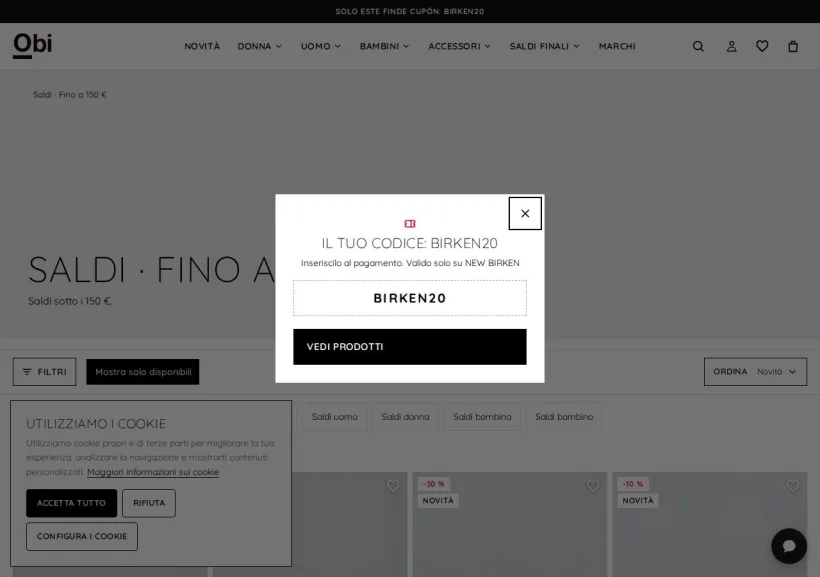 Schermata della pagina offerta di OBI