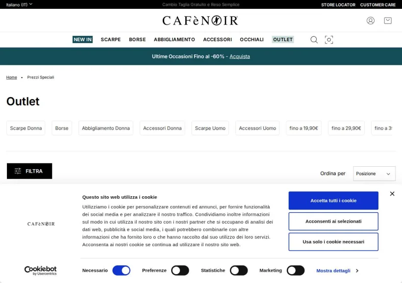 Schermata della pagina offerta di CafèNoir 