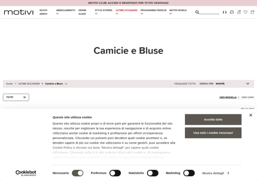 Schermata della pagina offerta di Motivi