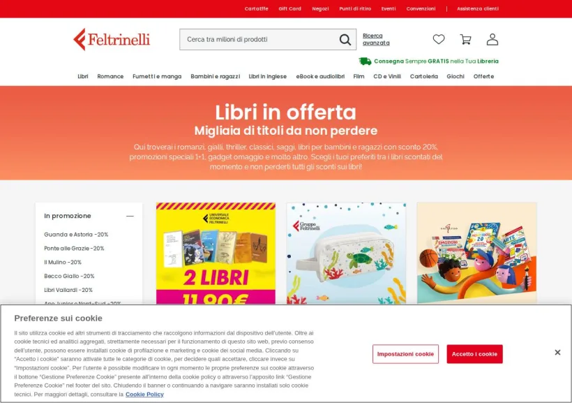 Schermata della pagina offerta di La Feltrinelli