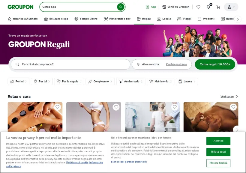 Schermata della pagina offerta di Groupon
