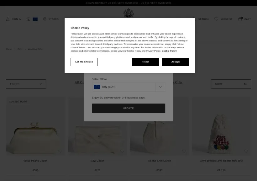 Schermata della pagina offerta di Anya Hindmarch