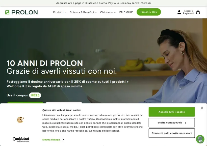 Schermata della pagina offerta di Prolon