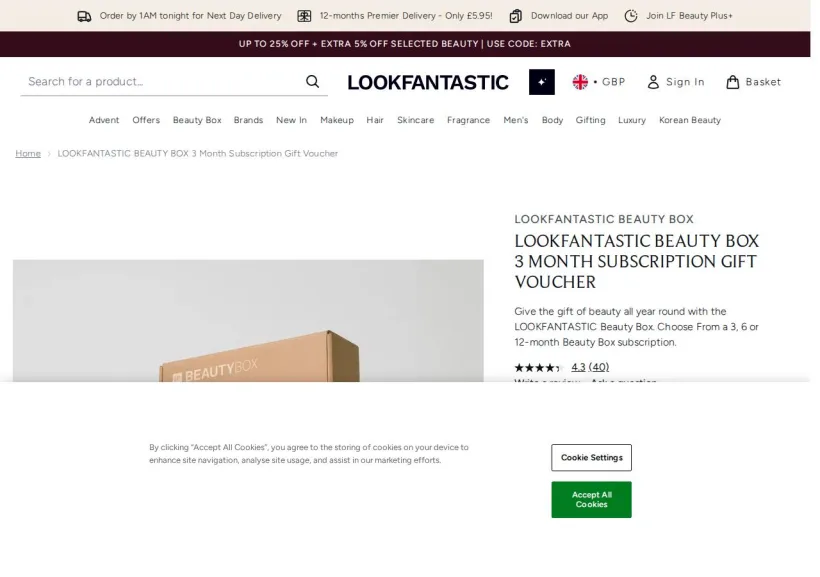 Schermata della pagina offerta di Look Fantastic