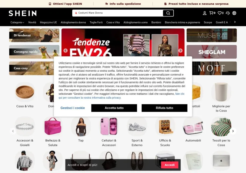 Schermata della pagina offerta di Shein