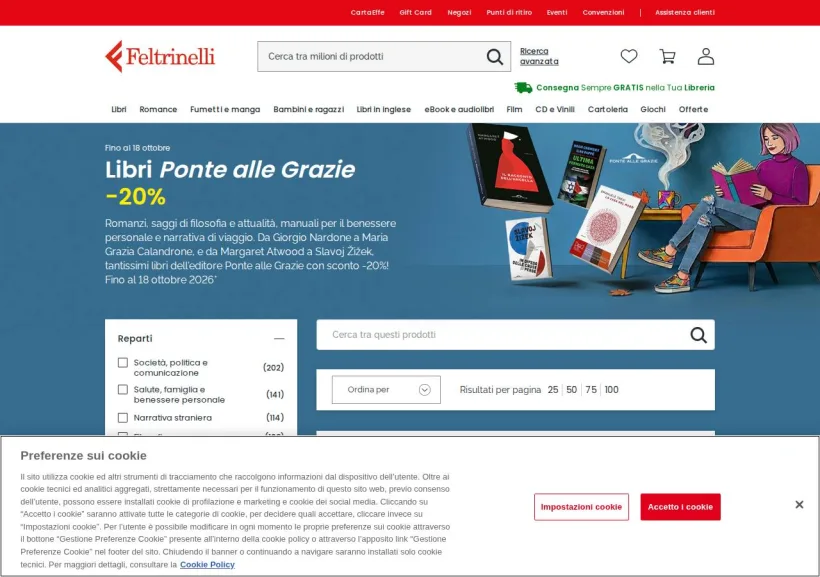 Schermata della pagina offerta di La Feltrinelli