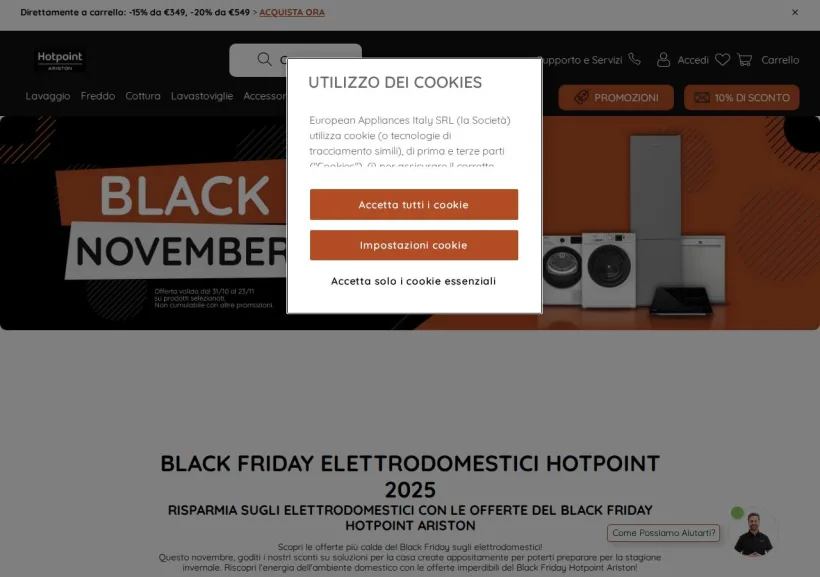 Schermata della pagina offerta di Hotpoint