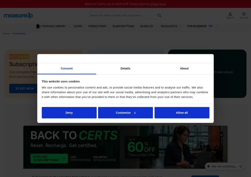 Schermata della pagina offerta di Measureup