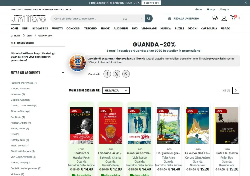 Schermata della pagina offerta di Unilibro
