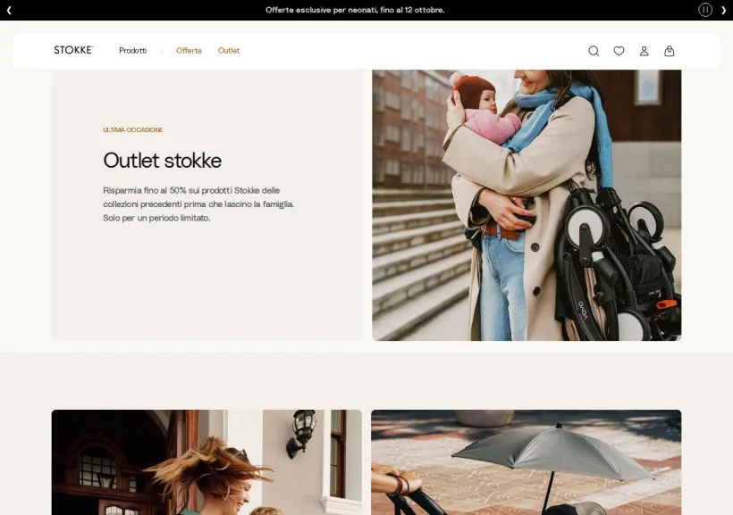 Schermata della pagina offerta di Stokke