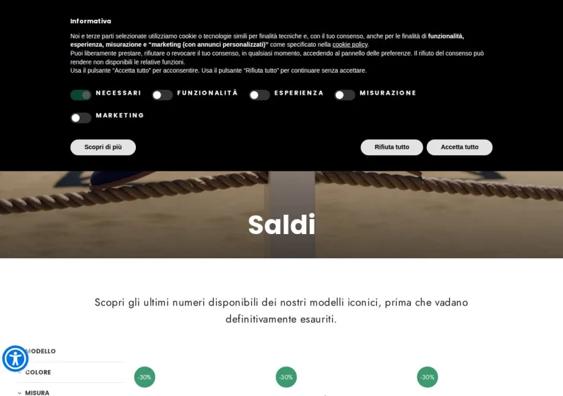 Schermata della pagina offerta di Harris Shoes
