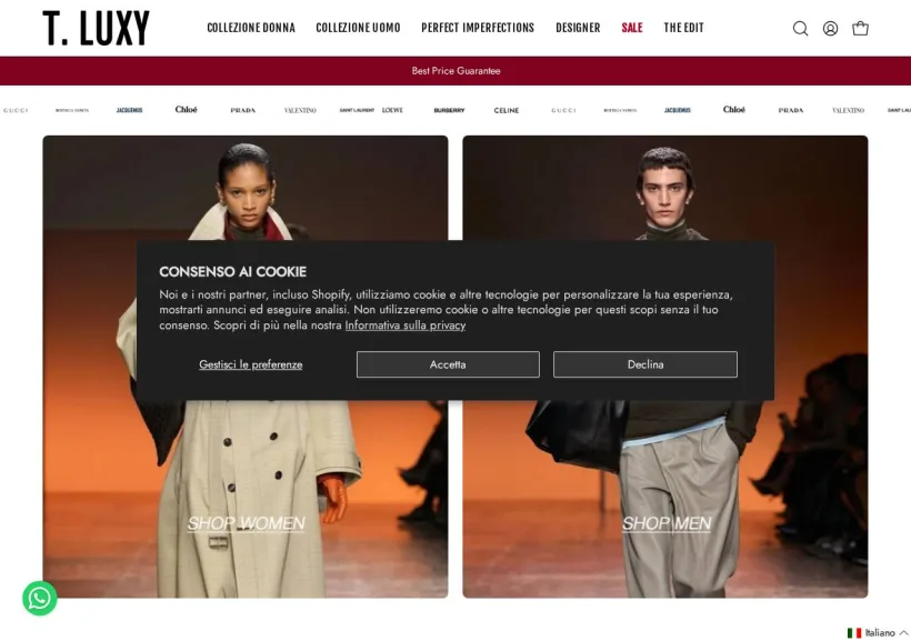 Schermata della pagina offerta di T.LUXY