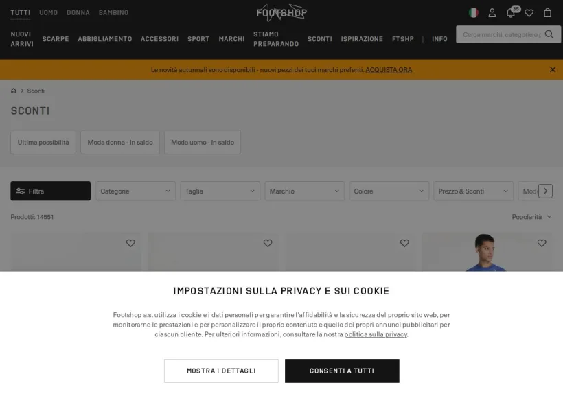 Schermata della pagina offerta di Footshop