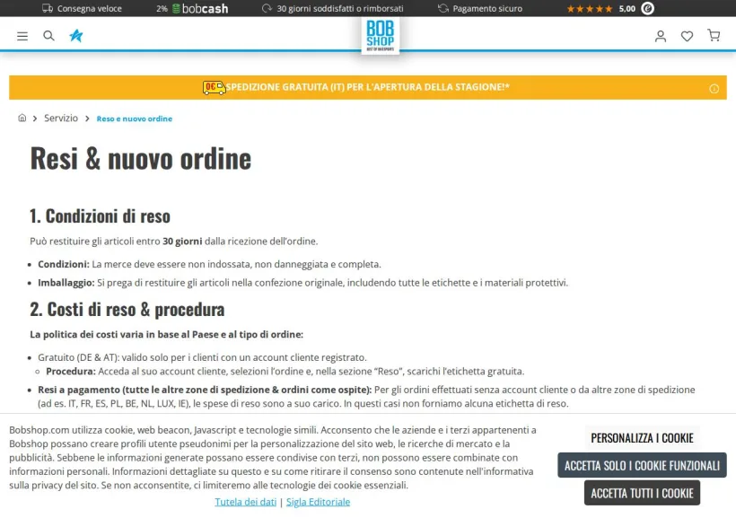 Schermata della pagina offerta di Bobshop