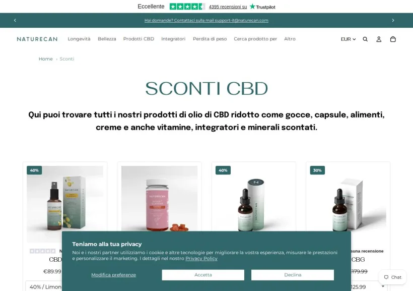 Schermata della pagina offerta di Naturecan