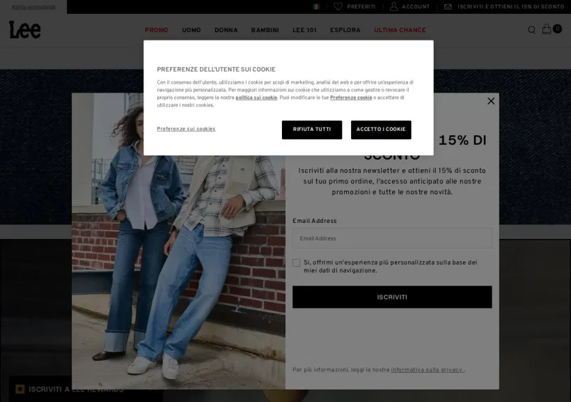 Schermata della pagina offerta di Lee