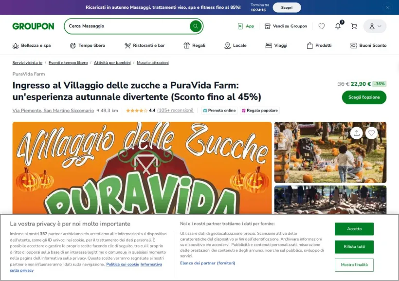 Schermata della pagina offerta di Groupon