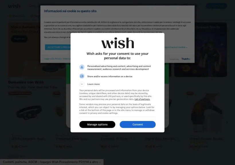 Schermata della pagina offerta di Wish