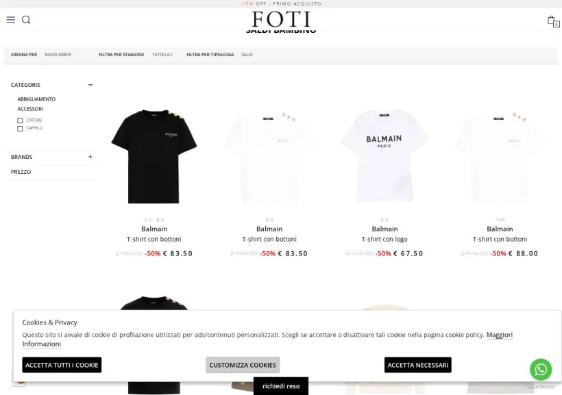 Schermata della pagina offerta di Foti