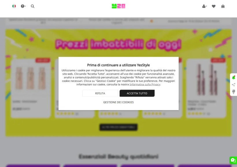Schermata della pagina offerta di YesStyle
