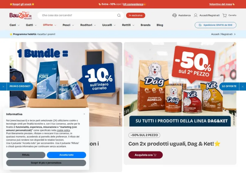 Schermata della pagina offerta di Bauzaar