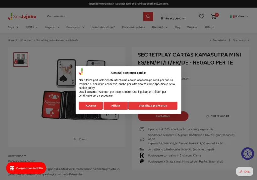 Schermata della pagina offerta di SexJujube
