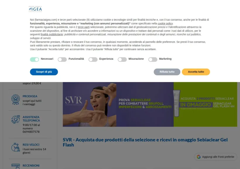 Schermata della pagina offerta di Farmacia Igea