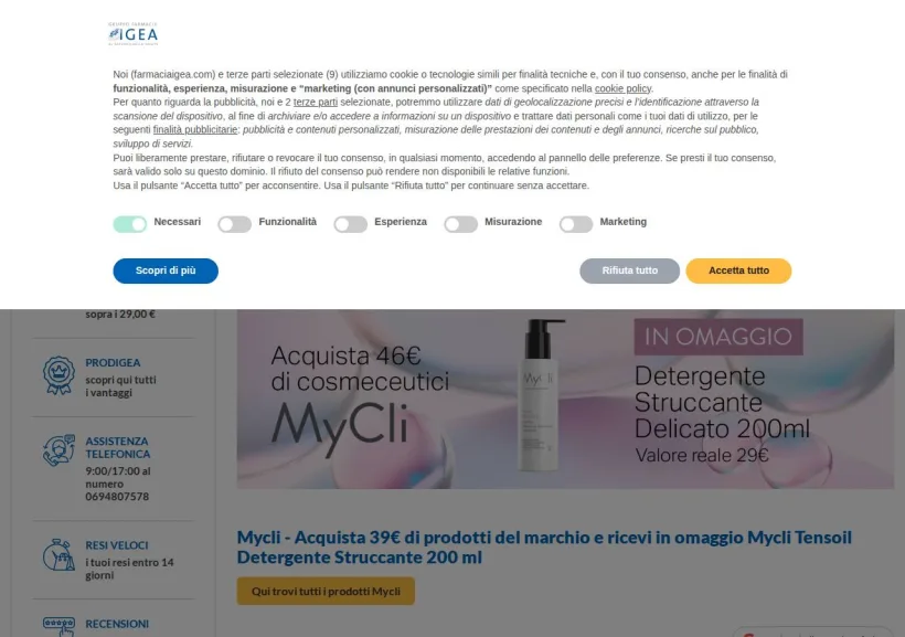 Schermata della pagina offerta di Farmacia Igea