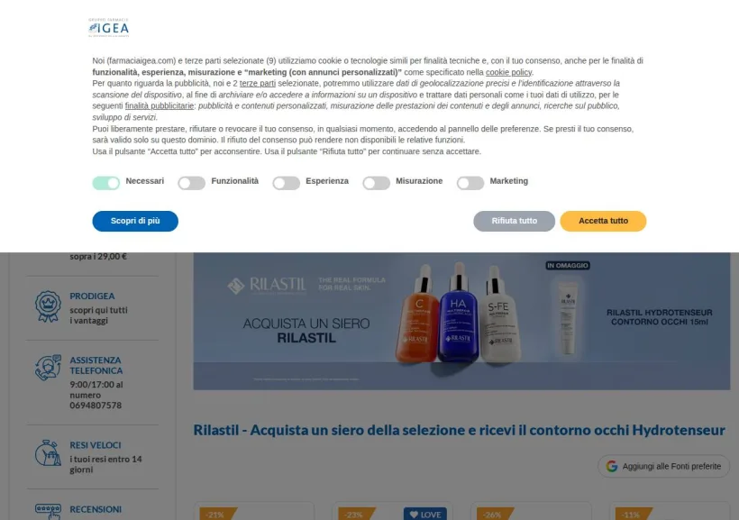 Schermata della pagina offerta di Farmacia Igea
