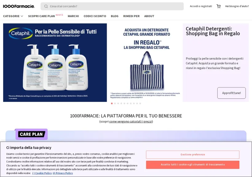 Schermata della pagina offerta di 1000Farmacie