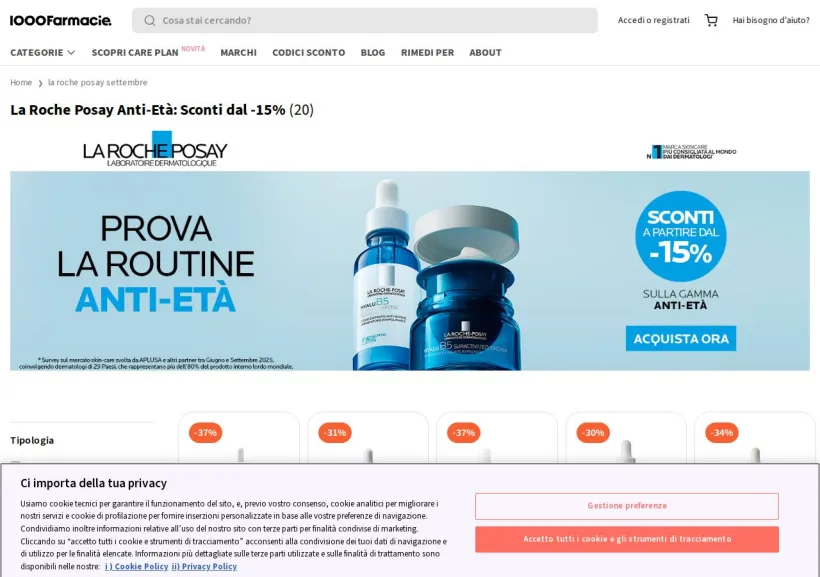 Schermata della pagina offerta di 1000Farmacie