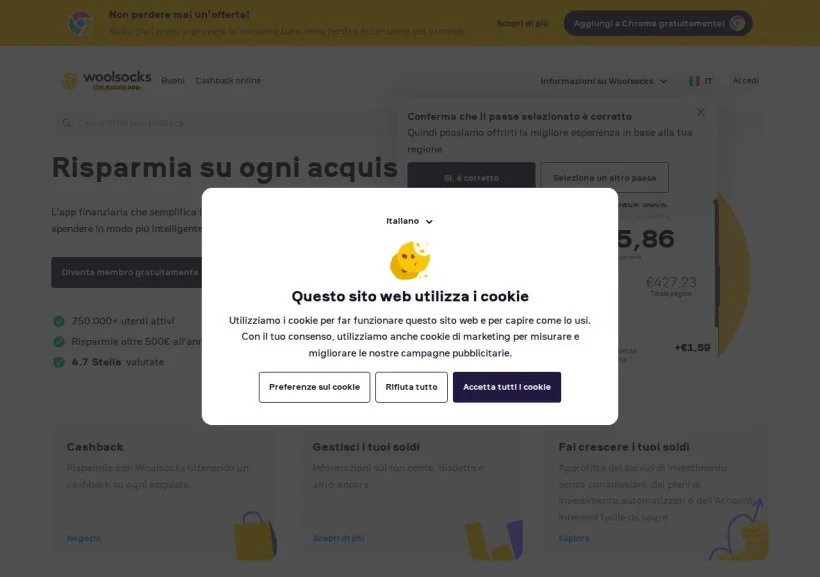 Schermata della pagina offerta di Woolsocks