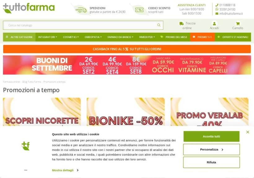 Schermata della pagina offerta di Tuttofarma