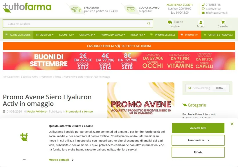 Schermata della pagina offerta di Tuttofarma