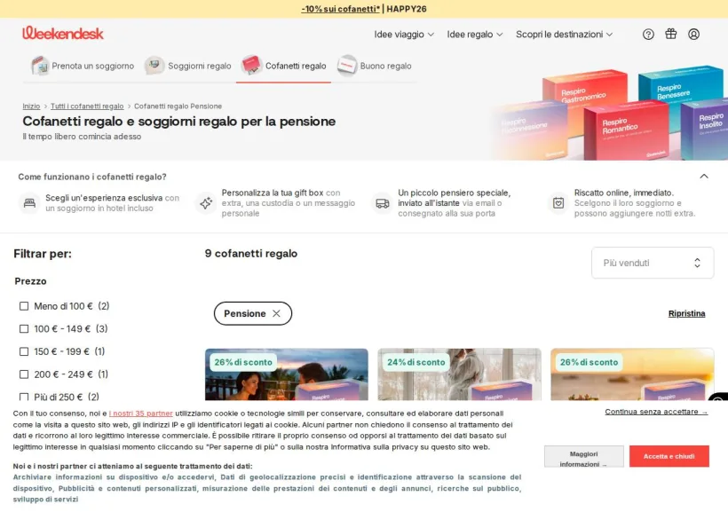 Schermata della pagina offerta di Weekendesk