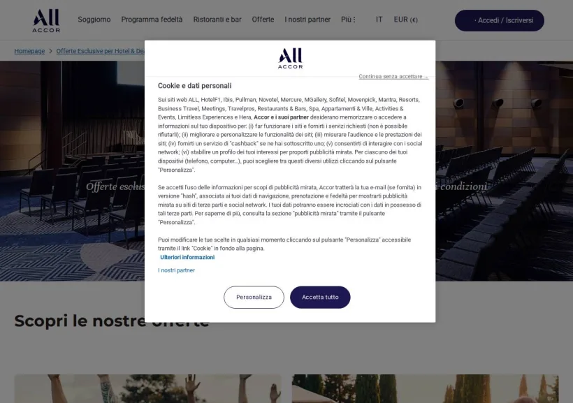 Schermata della pagina offerta di ALL Accor Live Limitless