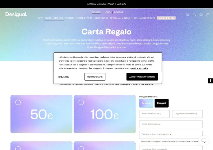Schermata della pagina offerta di Desigual