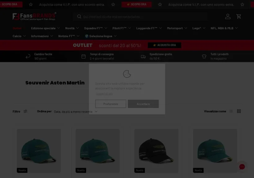 Schermata della pagina offerta di FansBRANDS
